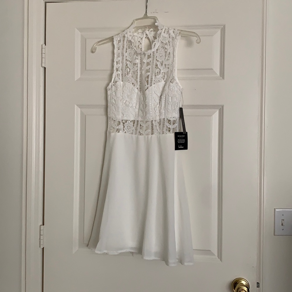 Lulus white cut out lace skater dress